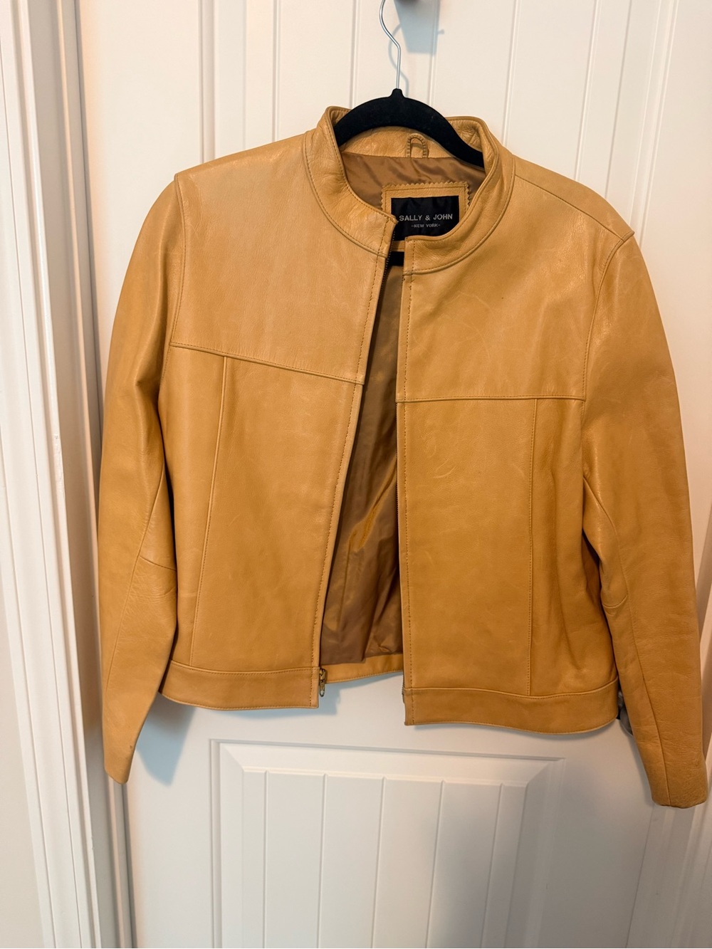 Distressed Leather Scuba Jacket in Wheat